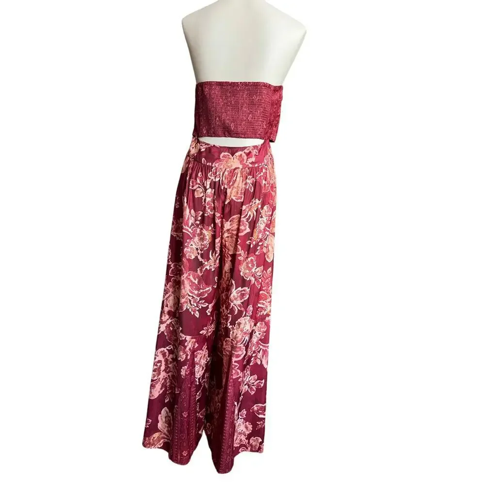 Free People Silky Juliet Jumpsuit Strapless Floral Wide Leg Jumpsuit Size Medium